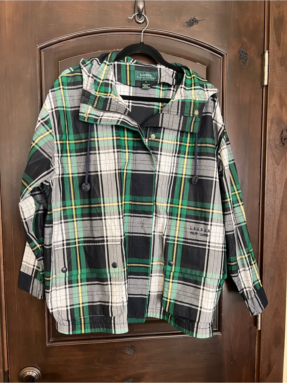 Ralph Lauren Green, Black & Gray Plaid zip and snap closure jacket.